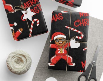 Cool Santa Gingerbread Man Christmas Wrapping Paper, Trendy Holiday Gift Wrap, Fun Christmas Paper, Designer Xmas Paper, Unique Gift Wrap