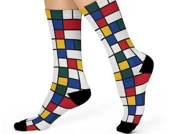 Mondrian Style Crew Socks, Modern Art Geometric Design