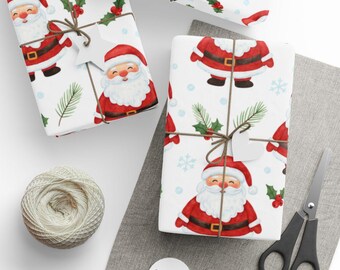 Santa Claus Christmas Wrapping Paper, Holiday Gift Wrap, Festive Xmas Paper, Cute Santa Gift Wrap, Xmas Pattern Paper, Holiday Season
