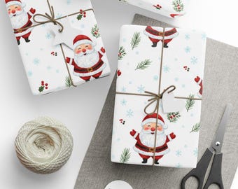 Santa Christmas Wrapping Paper, Holiday Gift Wrap, Festive Paper, Watercolor Santa, Christmas Pattern, Xmas Present, Scrapbooking Paper