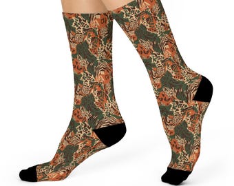 Safari Print Specialty Socks,  Stylish Animal Pattern Camouflage, Unique Nature Print, Trendy Design