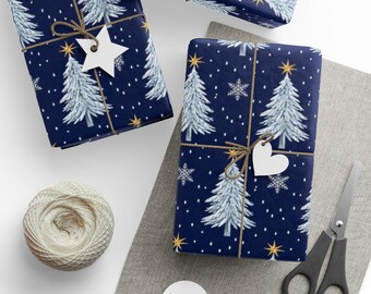 Silver Christmas Tree Wrapping Paper, Holiday Gift Wrap, Winter Snowflakes, Elegant Xmas, Festive Paper, Holiday Decor, Festive Season