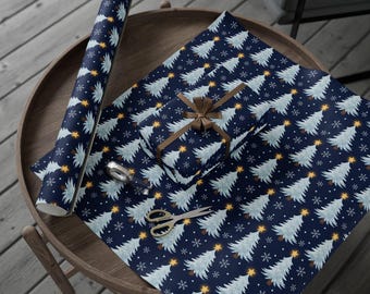 Snowy Christmas Tree Gift Wrap: Winter Holiday Paper
