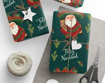 Feliz Navidad Santa Wrapping Paper, Mexican Fiesta Holiday Decor