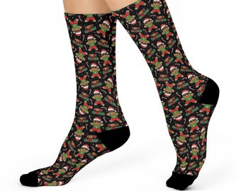 Gangster Gingerbread Christmas Socks, Holiday Crew Socks