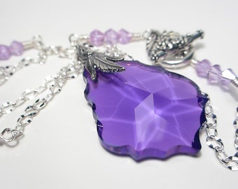 LARGE Swarovski Purple Baroque Necklace Violet Amethyst Purple Crystal Baroque Briolette Amethyst Pendant Gift for her February birthstone