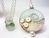 LARGE Artisan Lampwork Necklace Sea Glass Necklace Frosted Silvered Seafoam Wave Necklace Sand Seaglass Ocean Mottled Ivory Beach Necklace