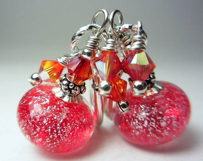 Artisan Lampwork Earrings Red Earrings Dichroic Earrings Ruby Red