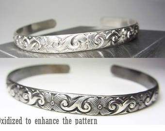 スターリングシルバー フローラルカフブレスレット シルバーカフ / 触手シルバーカフ / フラワースターリングバングル
