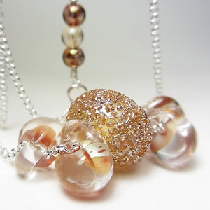 Artisan Lampwork Necklace Sterling Silver Warm Caramel Drop Lampwork Necklace Cream Shades Frosted Lampwork Glass Boho Glass Jewelry Gift image 1