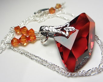 Swarovski Red Magma Crystal Necklace Sterling Silver Red Crystal Pendant Gift for Her