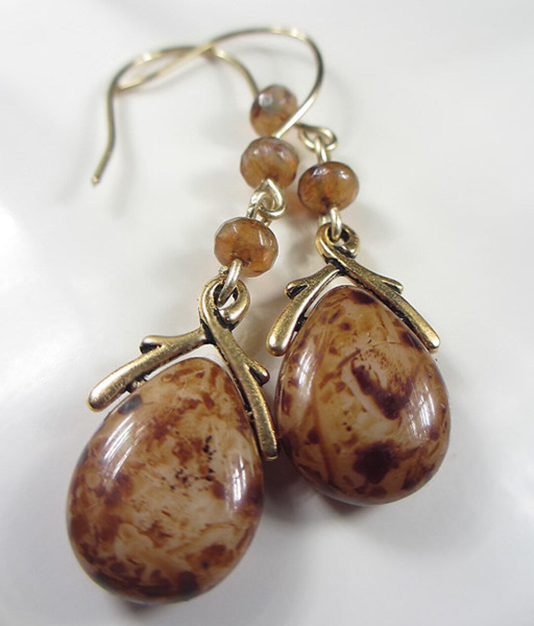 Caramel Chocolate Brown Earrings Brown Beige Czech Glass Etsy