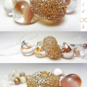 Artisan Lampwork Necklace Sterling Silver Warm Caramel Drop Lampwork Necklace Cream Shades Frosted Lampwork Glass Boho Glass Jewelry Gift image 3