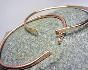 14K Gold Cuff Bracelet Stacking Bracelet Rose Gold Open Bangle Bracelet Minimalist Boho Jewelry 14K Yellow Gold Adjustable Bracelet