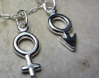 925 Sterling Silver Male Symbol Necklace Female Symbol Venus Symbol Male Sign Female Sign Necklace Sterling Silver Necklace Gift for Her Him
