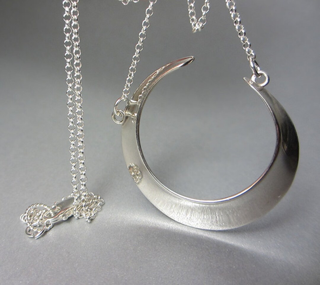 925 Sterling Silver Crescent Moon Necklace Concave Crescent Moon ...