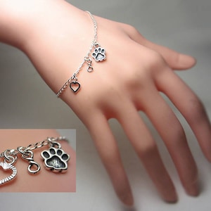 Bracelet toujours dans mon coeur en argent sterling 925 Bracelet pour amoureux des animaux Bracelet à breloques commémoratifs Bracelet empreinte de patte infini Cadeau spécial