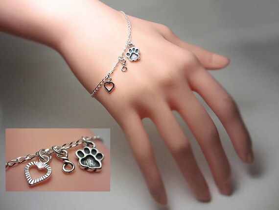 925 Sterling Silver Always In My Heart Bracelet Animal Lovers Bracelet Memorial Charms Bracelet Paw Print Bracelet Infinity Special Gift