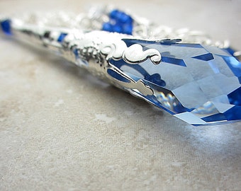 Collana Swarovski Light Sapphire Blue Catena in argento Collana con pendente a goccia in cristallo Swarovski Sea Sky Blue Icecle