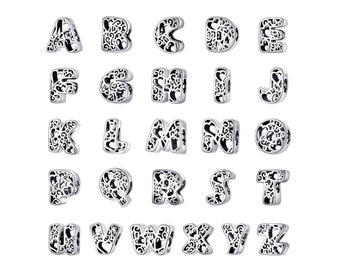 925 Sterling Silver A-Z Alphabet Letter Charm Hollow Initial Letter Bead Fits European and Pandora Bracelet Personalized Pendant Initial