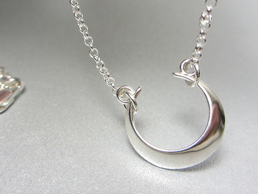 925 Sterling Silver Crescent Moon Necklace Domed Crescent Moon Pendant ...