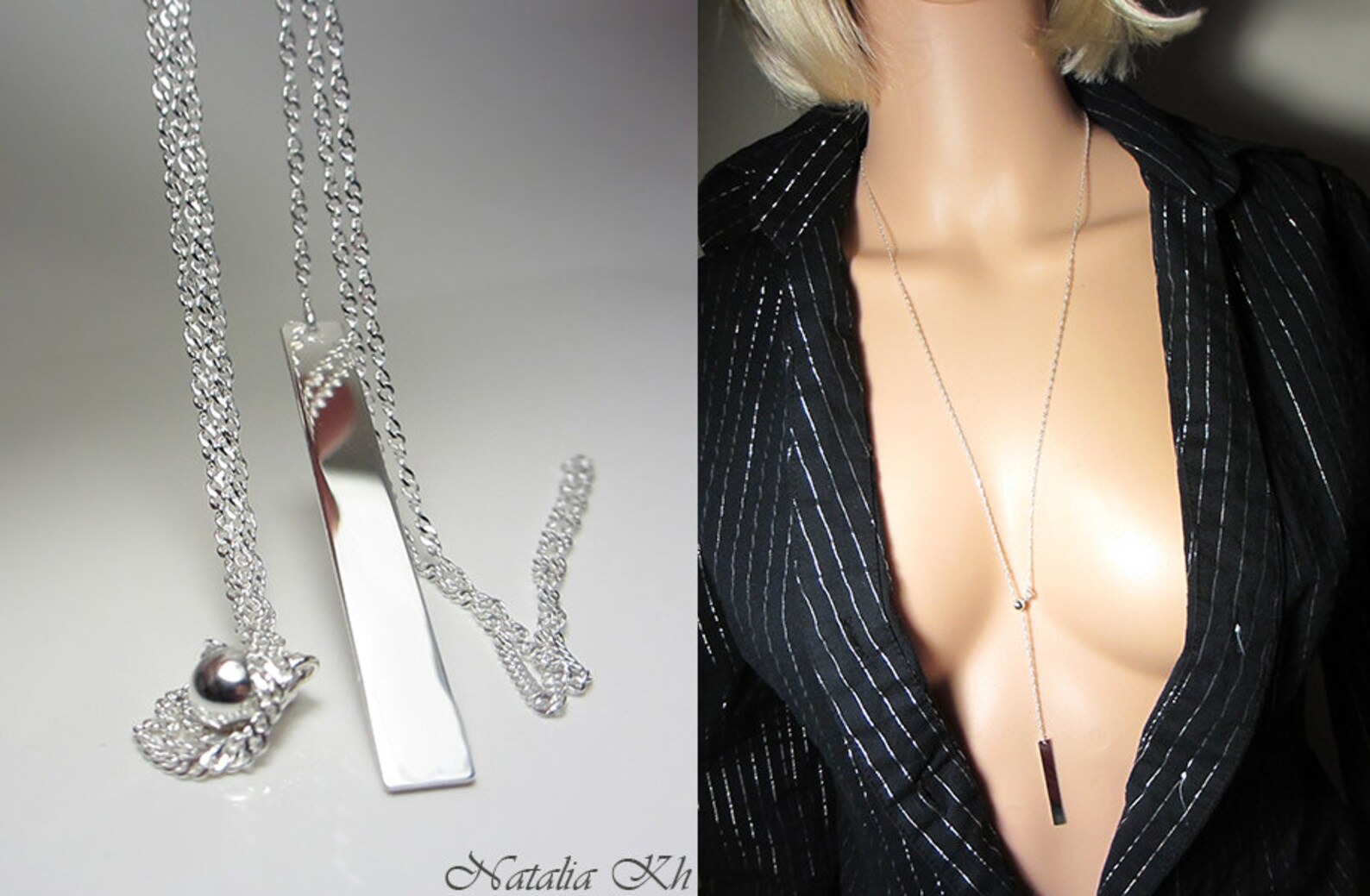 925 Sterling Silver Ystyle Necklace Delicate Bar Lariat Etsy