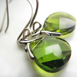 Swarovski Olive Green Earrings Leaf Green Swarovski Crystal Green Drop Earrings Antique Gold Antique Silver Vine Green Dangle Earrings Gift