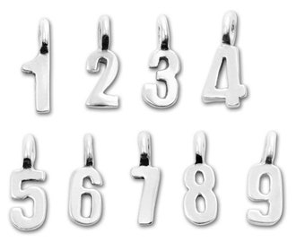 925 Sterling Silver Numbers Pendant Number Charm Tiny Number Personalized Pendant Miniature Number Charm Block Number Charm Bracelet Charm