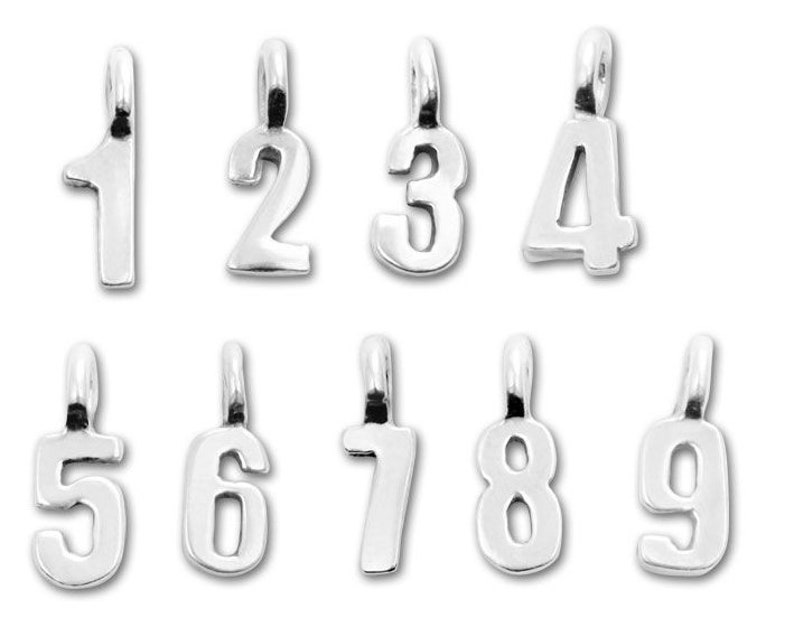 925 Sterling Silver Numbers Pendant Number Charm Tiny Number Etsy