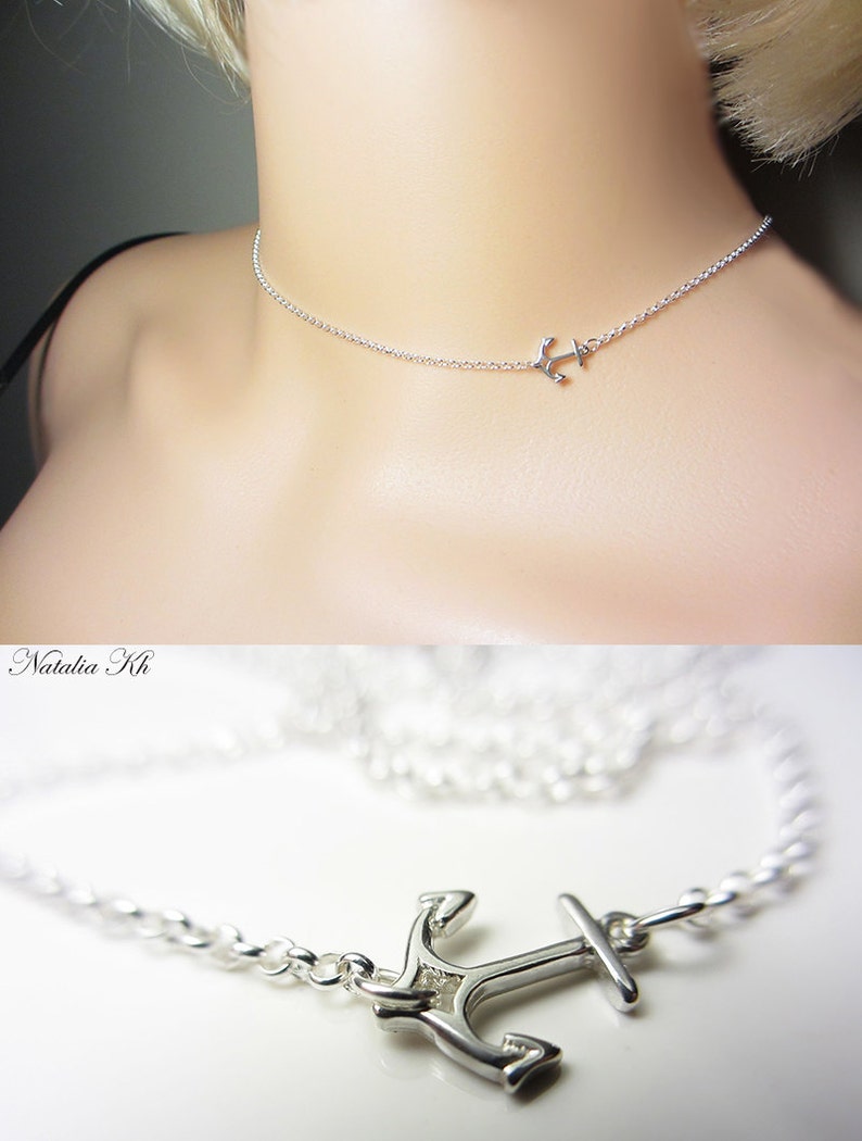 925 Sterling Silver Anchor Necklace Side Anchor Necklace Etsy Canada