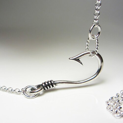 925 Sterling Silver Fish Hook Necklace Silver Hook Pendant Etsy