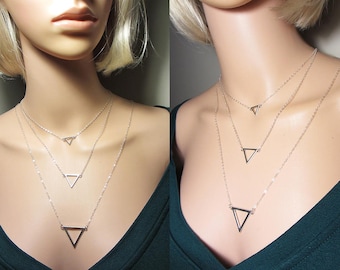 925 Sterling Silver Triangle Necklace Layering Necklace Geometric Jewelry Modern Chic Pendant Delicate Necklace Stacked Necklace Gift