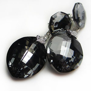 GROßE Swarovski Grau Ohrringe Swarovski Platin grau Platin reinen Blatt Satin Aurora Borealis Ohrringe