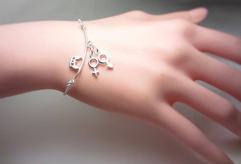 925 Sterling Silver Owl on a Branch Bracelet Venus Symbol Bracelet Male Female Symbol Male Female Si