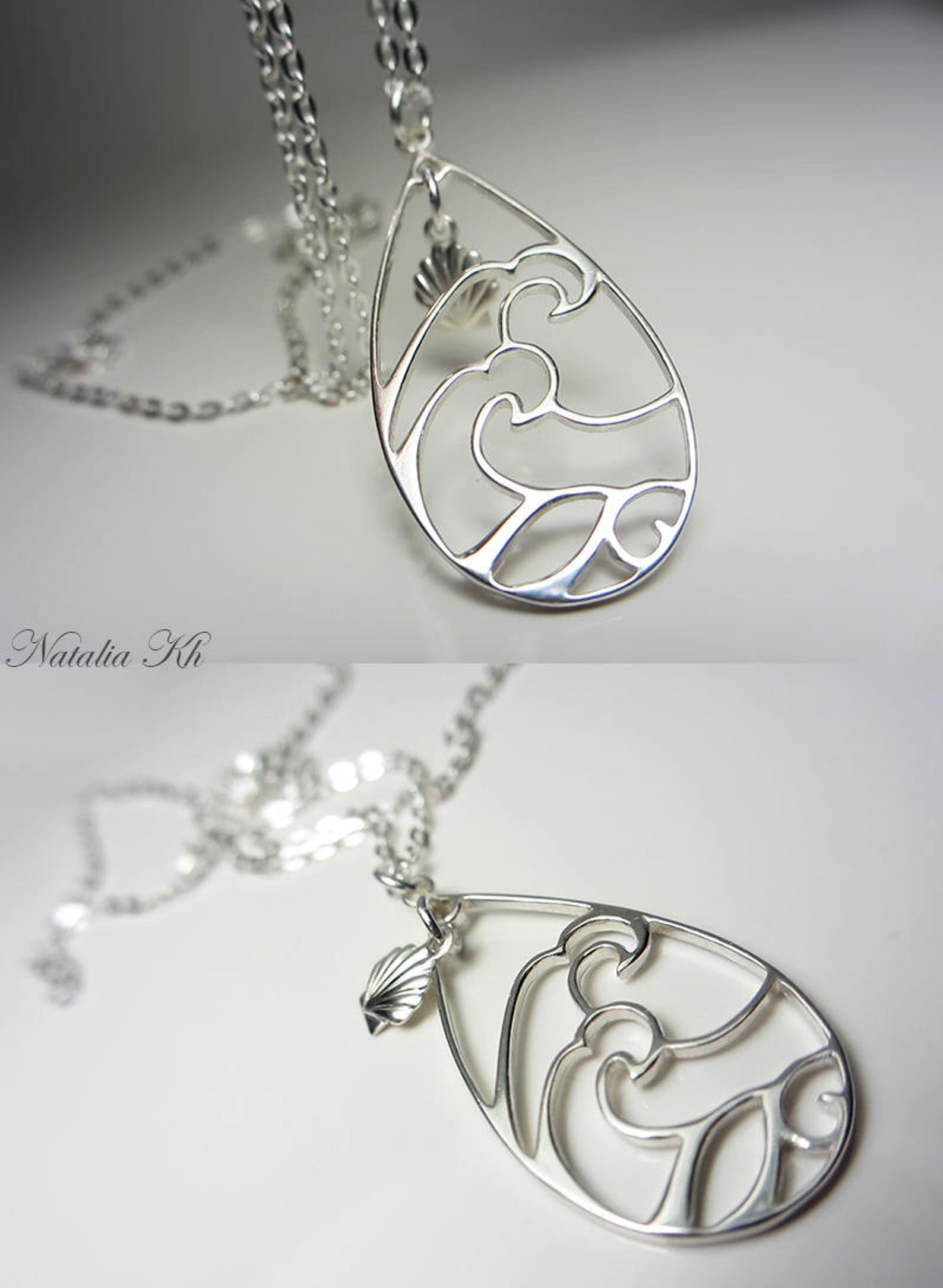 925 Sterling Silver Wave Necklace Nautical Jewelry Large Ocean Etsy Canada