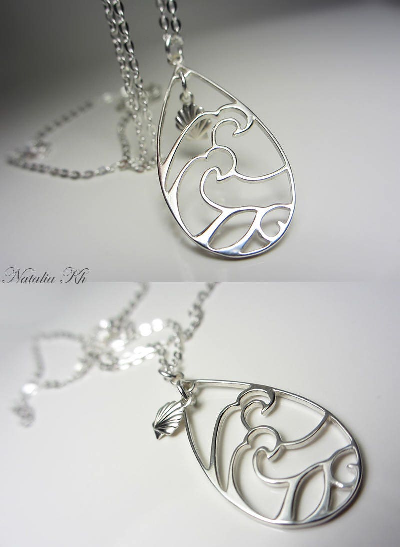 925 Sterling Silver Wave Necklace Nautical Jewelry Large Ocean Etsy
