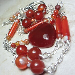 Natural Red Agate Necklace Agate Heart Pendant Gemstone Necklace One of a kind Red Necklace Boho Style Necklace Long Agate Beaded Necklace