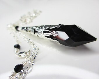 Swarovski Jet Black Necklace Sterling Silver Black Swarovski Crystal Pendant Necklace Icicle Gift for her