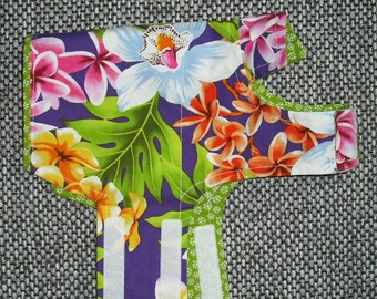 Purple Floral Hawaiian Dog Shirt, x-small (8-14 lb) Hawaiian Luau Party shirt. All cotton & reversible 16.5" girth