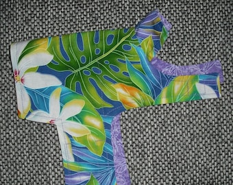 Beautiful Tropical Hawaiian Dog Shirt, x-small (6-11 lb) Hawaiian Tiki Party shirt. All cotton & reversible 14" girth