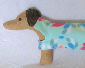 Reversible fleece and flannel dog coat for Dachshund Chiweenie (18.5" girth, 13-18 lbs.) Scandinavian florals in pastels and bright pinks