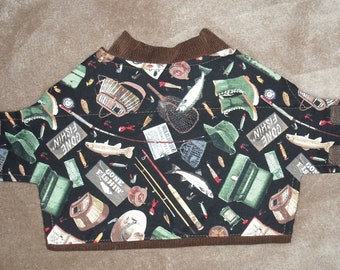 Gone Fishing Dog Shirt, x-small (7-12 lb) corduroy dog vest, shirt. All cotton & reversible 15.5" girth