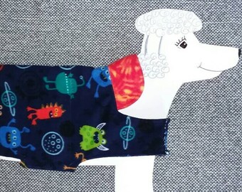 Reversible fleece and flannel dog coat, medium (25-35 lbs./ girth 26") Whimsical Space Aliens and the Universe. Terrier, Beagle, Poodle