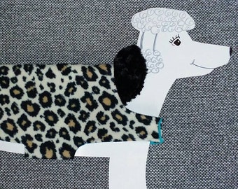Reversible double fleece dog coat, medium (21-26 lbs./ girth 24") Leopard animal print and blue. Terrier, Beagle, Poodle, Doodle, Puppy