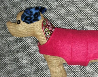 Reversible fleece and cotton dog coat, sweater. XX-small (14" girth 5-7 lbs.) Red with festive lining. Chihuahua, yorkie, min pin, terrier