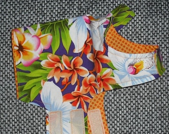 Colorful Tropical Hawaiian Dog Shirt, x-small (7-12 lb) Hawaiian Tiki Party shirt. All cotton & reversible 15" girth