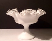 Fenton Silvercrest Ruffled Edge pedestal Centerpiece Bowl Cottage Chic