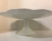 Vintage White Milk Glass Cake Stand Original 1950s Cottage Chic Wedding Home Decor Indiana Glass Co Colony Harvest