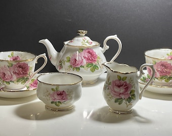 Royal Albert Tea Set &quot;American Beauty&quot; Bone China 5pc Set includes Sugar & Creamer Tea for Two