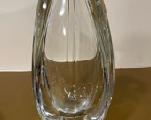 Baccarat Mid Century Modern Vintage 3 Sided Crystal Heavy VASE SIGNED Bouton-D or Vase